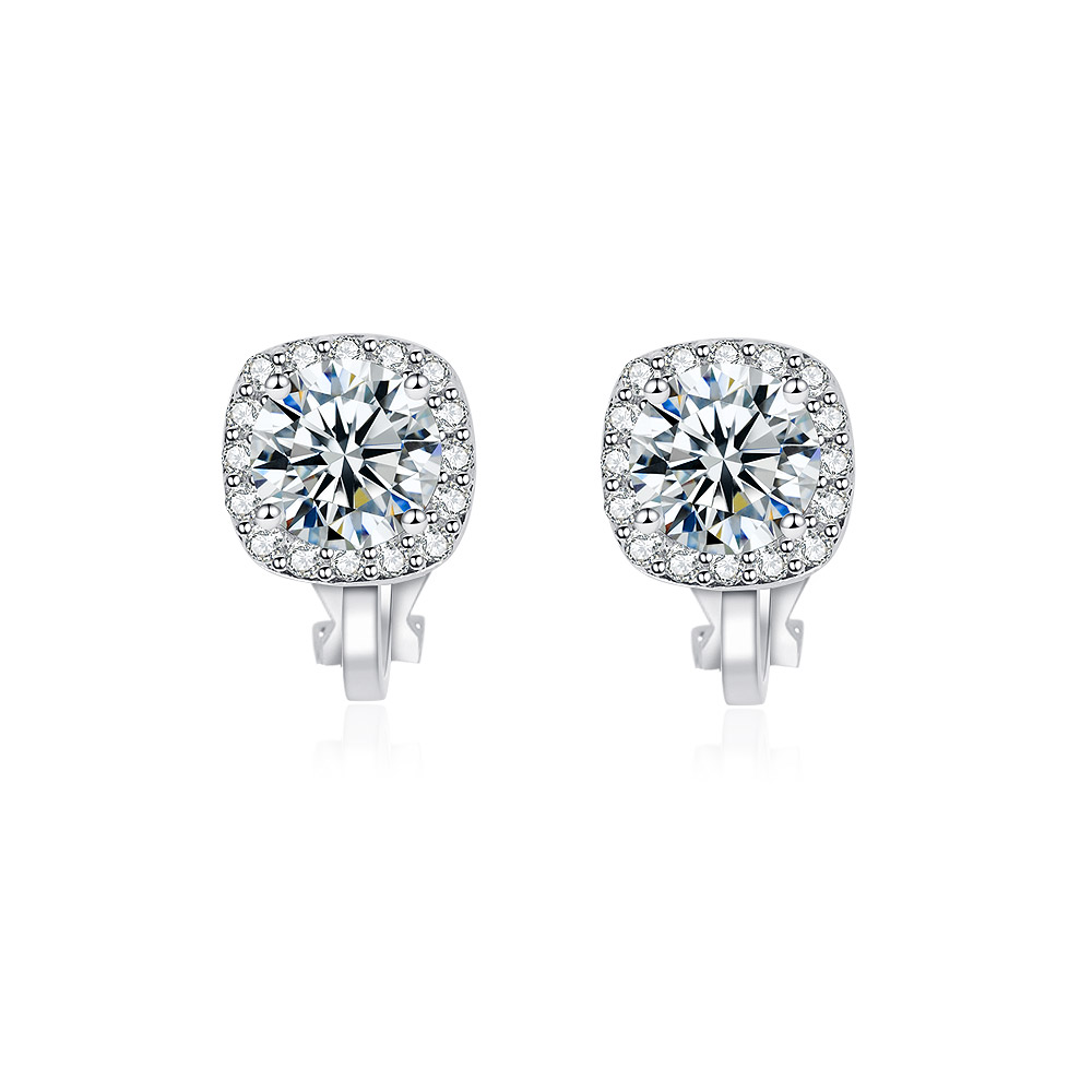 Clip On Cubic Zirconia Square Stud Earrings